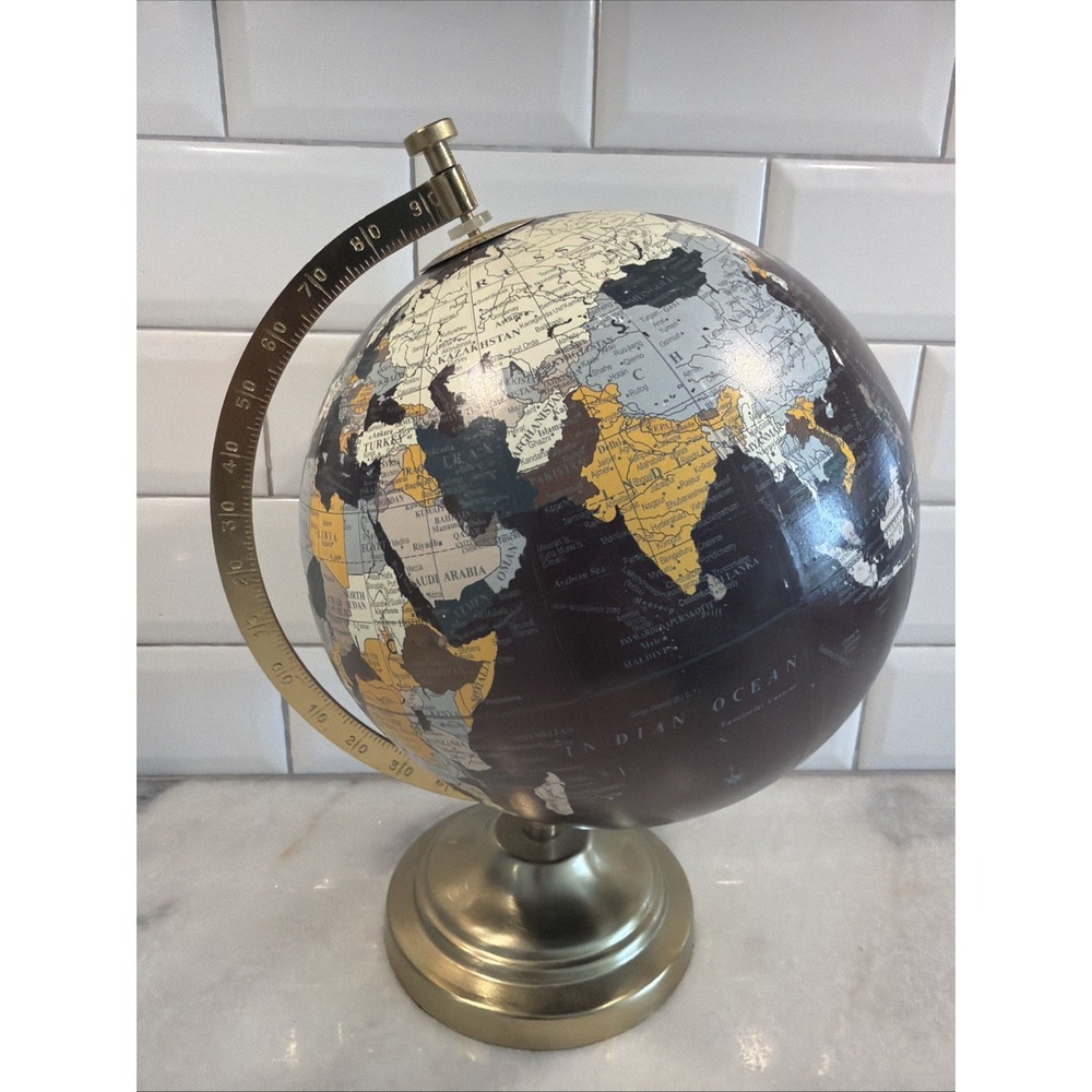 World Globe Dark Ocean Earth Rotating Around World Collection Brass